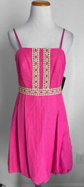 NWT! Tommy Hilfiger Strappy Pink Dress, Gold Embroidery, Size 4, Orig $184.50